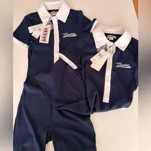 Guess Navy and White Button-Up Bodysuit